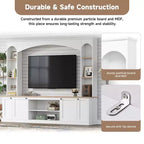 Meuble TV 91 avec console média, centre de divertissement arqué, meuble TV avec étagère, grain de bois pour TV jusqu'à 70 pouces