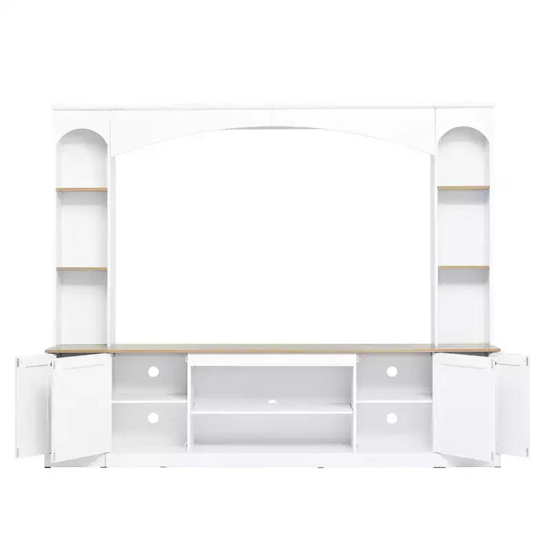 Meuble TV 91 avec console média, centre de divertissement arqué, meuble TV avec étagère, grain de bois pour TV jusqu'à 70 pouces