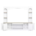 Meuble TV 91 avec console média, centre de divertissement arqué, meuble TV avec étagère, grain de bois pour TV jusqu'à 70 pouces