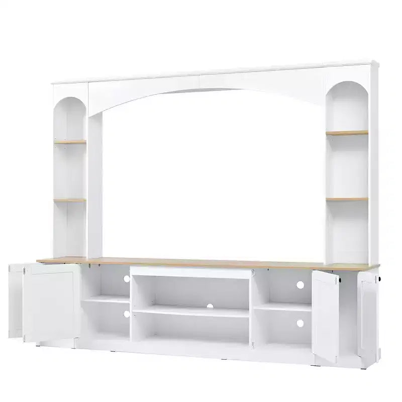 Meuble TV 91 avec console média, centre de divertissement arqué, meuble TV avec étagère, grain de bois pour TV jusqu'à 70 pouces