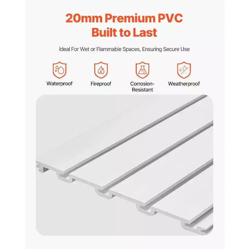 Panneaux muraux à lattes VEVOR, 2,4 x 1,2 m, Lambris PVC avec accessoires, Lambris blanc facile à installer et réglable, Blanc