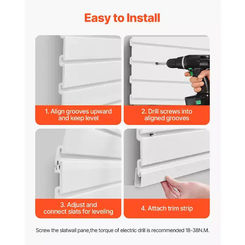 Panneaux muraux à lattes VEVOR, 2,4 x 1,2 m, Lambris PVC avec accessoires, Lambris blanc facile à installer et réglable, Blanc
