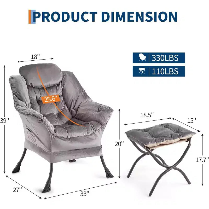 Fauteuil de relaxation COZONY avec pouf, chaise d'appoint moderne avec repose-pieds et poche latérale pour salon, chambre, dortoir, bureau