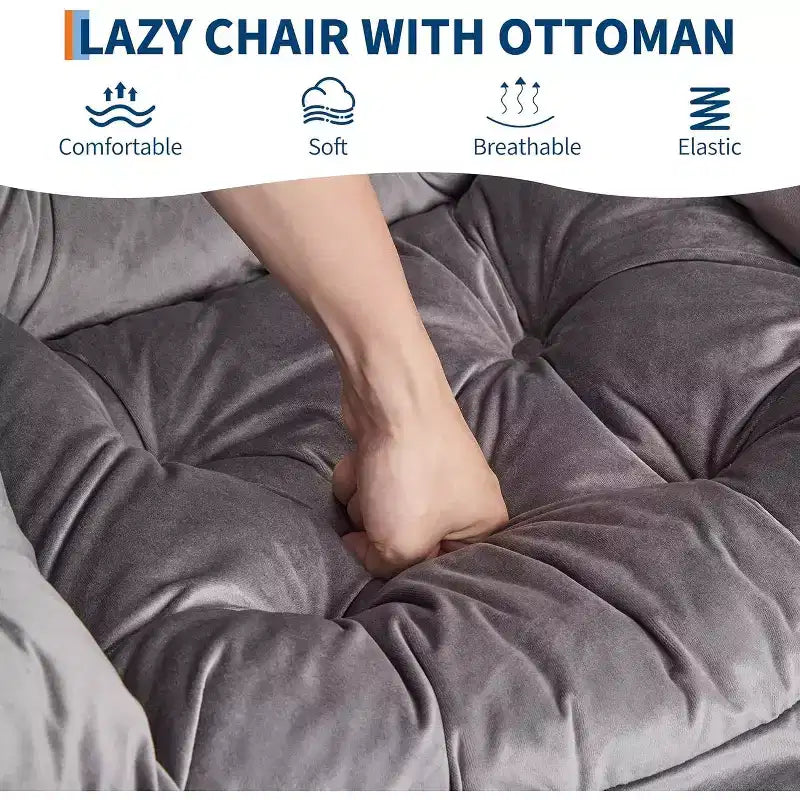 Fauteuil de relaxation COZONY avec pouf, chaise d'appoint moderne avec repose-pieds et poche latérale pour salon, chambre, dortoir, bureau