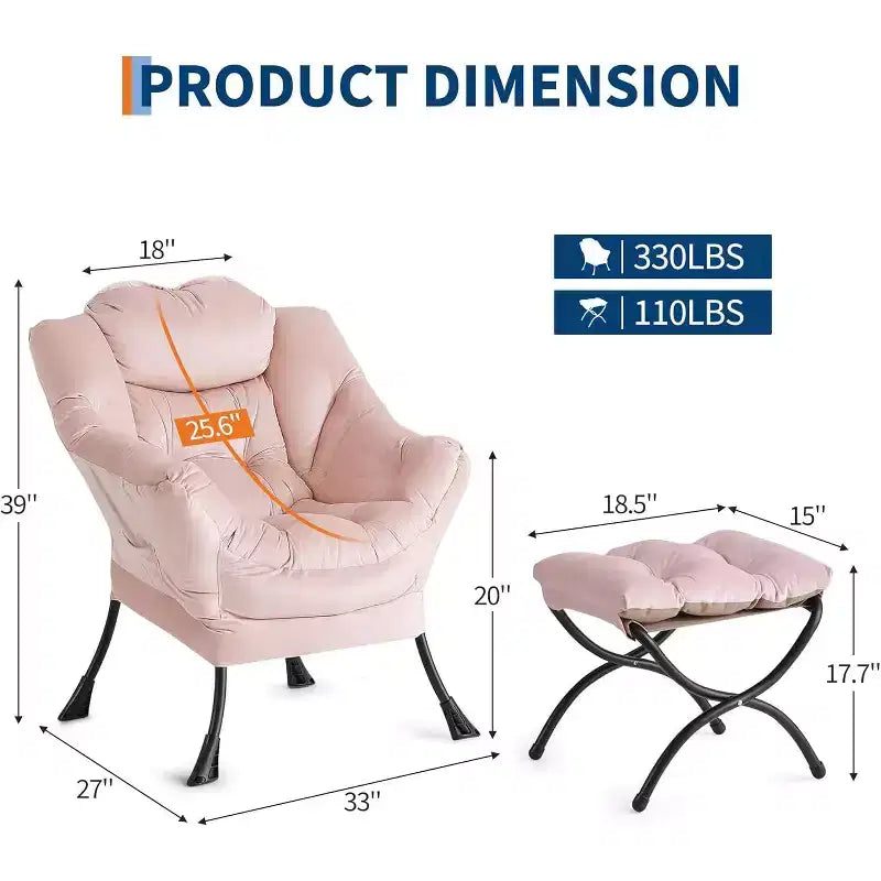 Fauteuil de relaxation COZONY avec pouf, chaise d'appoint moderne avec repose-pieds et poche latérale pour salon, chambre, dortoir, bureau