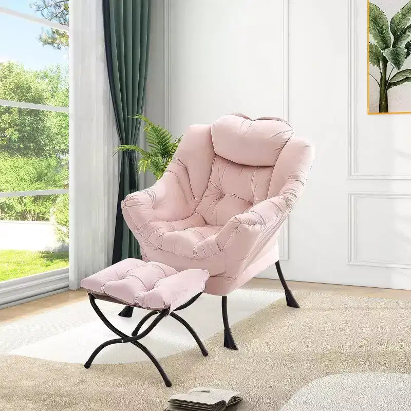 Fauteuil de relaxation COZONY avec pouf, chaise d'appoint moderne avec repose-pieds et poche latérale pour salon, chambre, dortoir, bureau