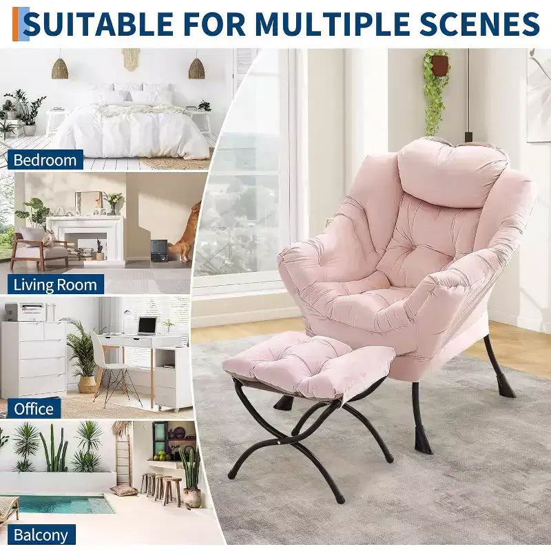 Fauteuil de relaxation COZONY avec pouf, chaise d'appoint moderne avec repose-pieds et poche latérale pour salon, chambre, dortoir, bureau