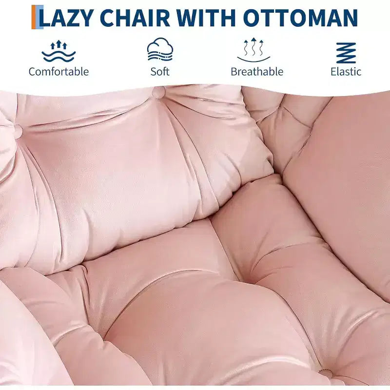 Fauteuil de relaxation COZONY avec pouf, chaise d'appoint moderne avec repose-pieds et poche latérale pour salon, chambre, dortoir, bureau