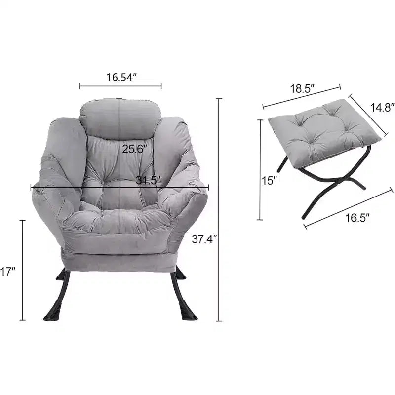 Fauteuil de relaxation COZONY avec pouf, chaise d'appoint moderne avec repose-pieds et poche latérale pour salon, chambre, dortoir, bureau