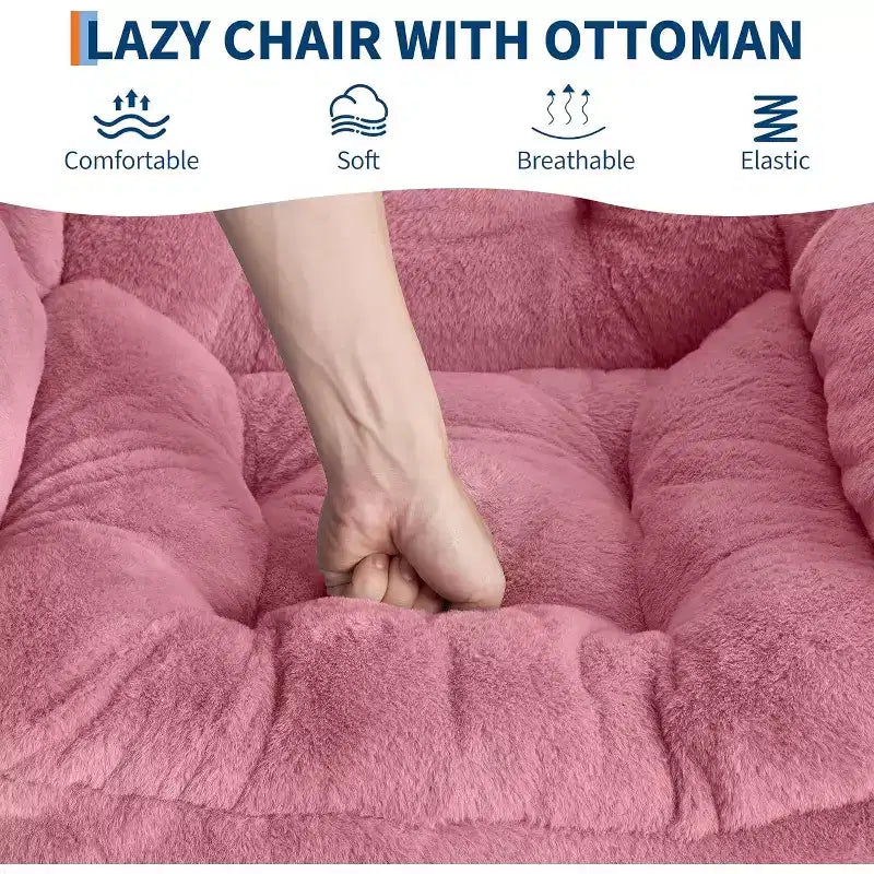 Fauteuil de relaxation COZONY avec pouf, chaise d'appoint moderne avec repose-pieds et poche latérale pour salon, chambre, dortoir, bureau