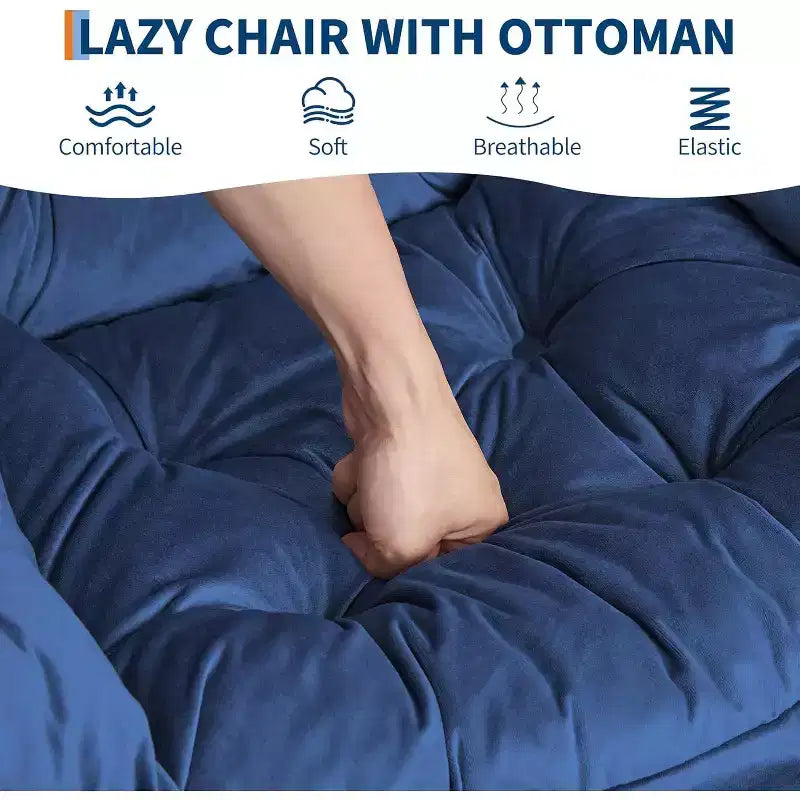 Fauteuil de relaxation COZONY avec pouf, chaise d'appoint moderne avec repose-pieds et poche latérale pour salon, chambre, dortoir, bureau