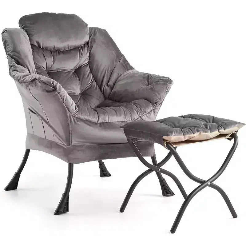 Fauteuil de relaxation COZONY avec pouf, chaise d'appoint moderne avec repose-pieds et poche latérale pour salon, chambre, dortoir, bureau