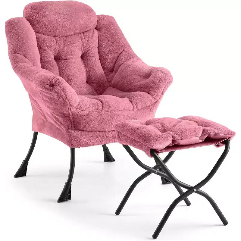 Fauteuil de relaxation COZONY avec pouf, chaise d'appoint moderne avec repose-pieds et poche latérale pour salon, chambre, dortoir, bureau