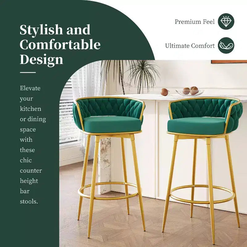 TUYOHW Tabourets de Bar pivotants 31,5 pouces, Base en métal doré de Luxe avec Dossier tressé à la Main, Capacité 286lbs