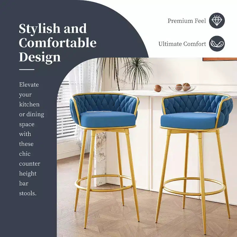 TUYOHW Tabourets de Bar pivotants 31,5 pouces, Base en métal doré de Luxe avec Dossier tressé à la Main, Capacité 286lbs