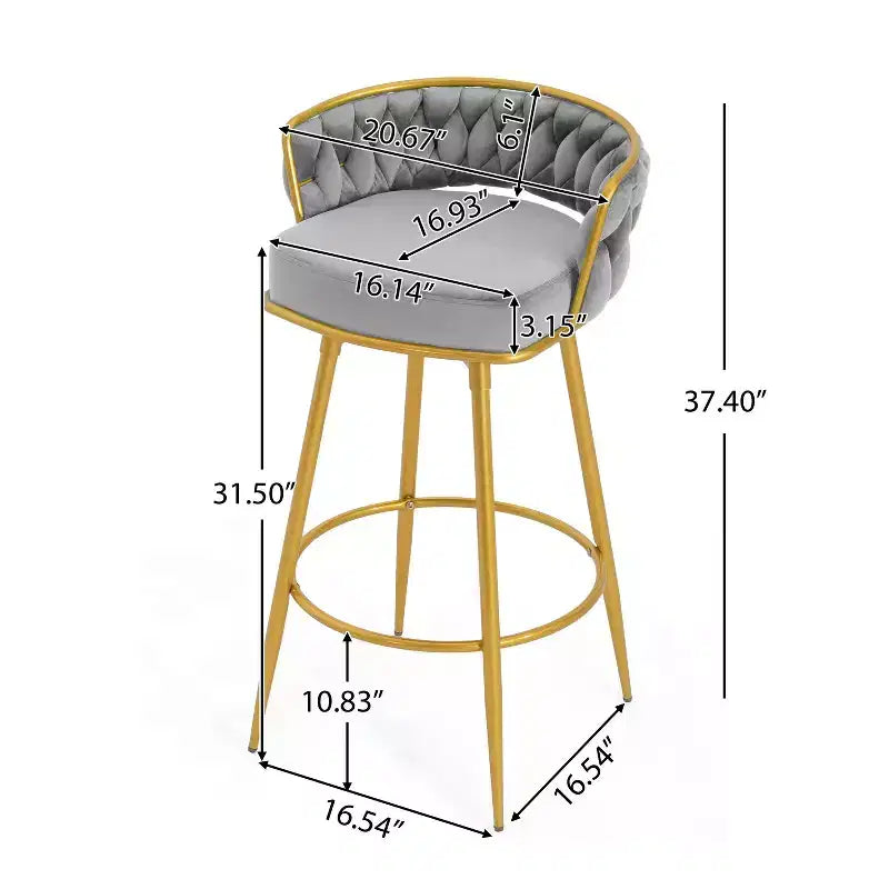 TUYOHW Tabourets de Bar pivotants 31,5 pouces, Base en métal doré de Luxe avec Dossier tressé à la Main, Capacité 286lbs