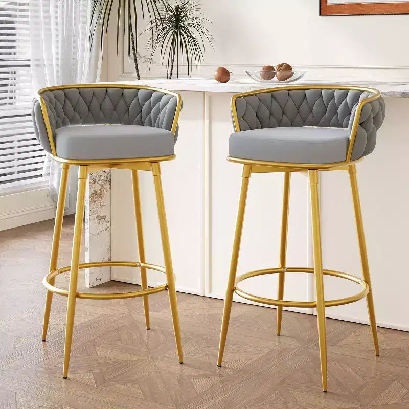 TUYOHW Tabourets de Bar pivotants 31,5 pouces, Base en métal doré de Luxe avec Dossier tressé à la Main, Capacité 286lbs