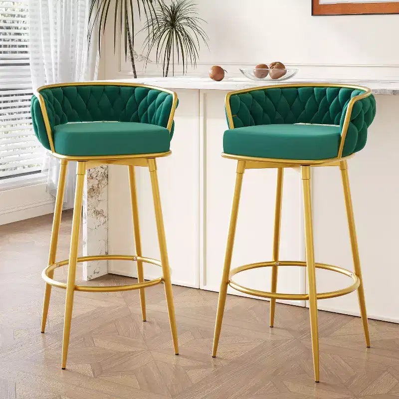 TUYOHW Tabourets de Bar pivotants 31,5 pouces, Base en métal doré de Luxe avec Dossier tressé à la Main, Capacité 286lbs