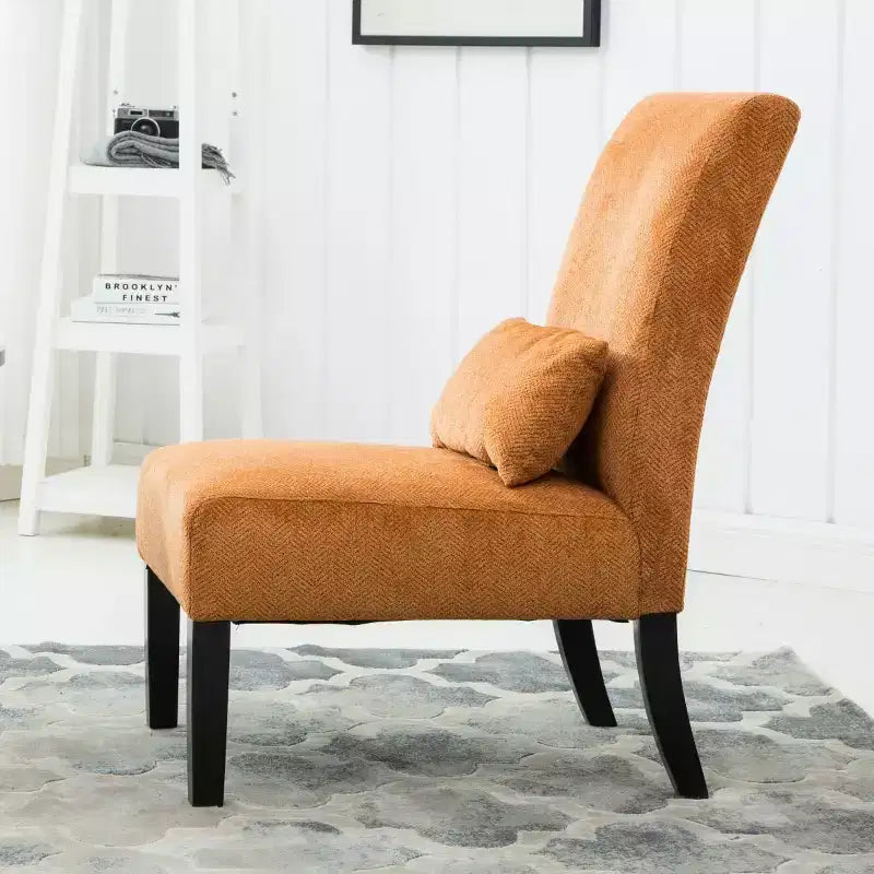 Fauteuil d'appoint moderne sans accoudoirs en tissu chenille avec oreiller, pieds en bois massif, chaise d'appoint à assise profonde pour le salon, la chambre ou le bureau - Panipeachy