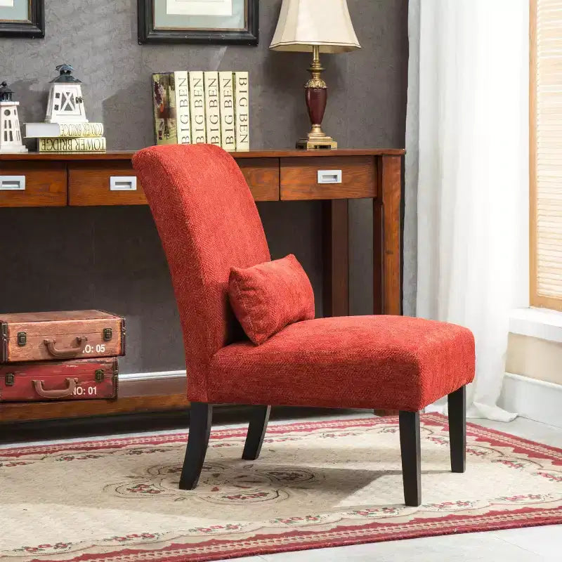 Fauteuil d'appoint moderne sans accoudoirs en tissu chenille avec oreiller, pieds en bois massif, chaise d'appoint à assise profonde pour le salon, la chambre ou le bureau - Panipeachy