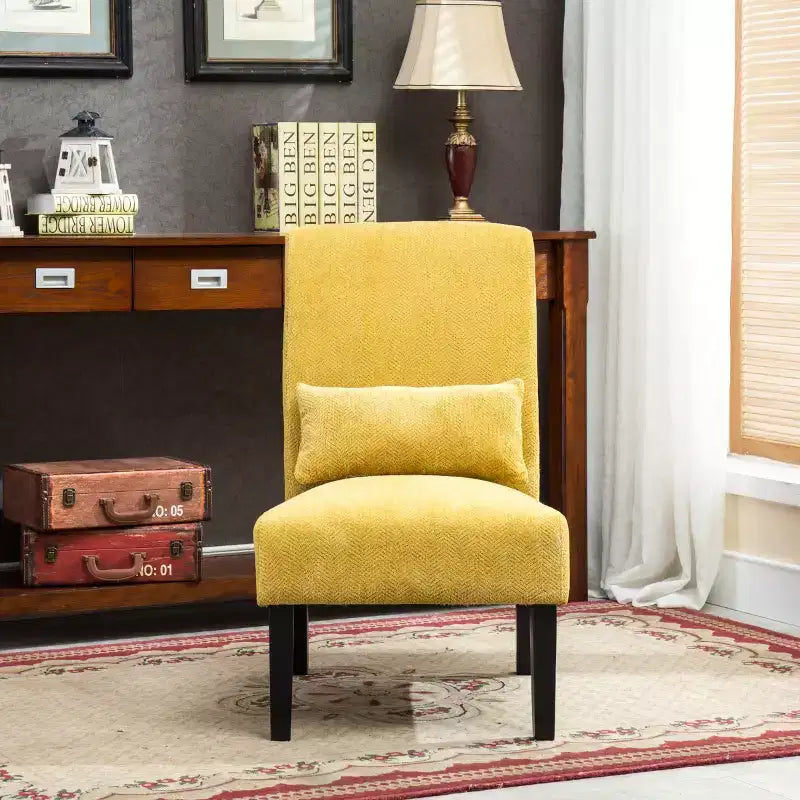 Fauteuil d'appoint moderne sans accoudoirs en tissu chenille avec oreiller, pieds en bois massif, chaise d'appoint à assise profonde pour le salon, la chambre ou le bureau - Panipeachy