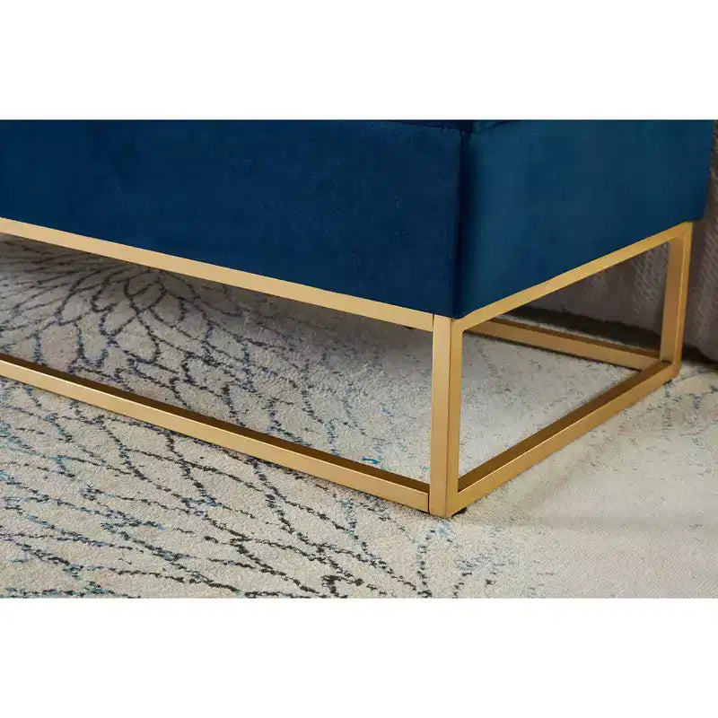 58.6 Banquette de rangement, Banc rembourré avec base en métal pour chambre à coucher, salon, couloir, bleu