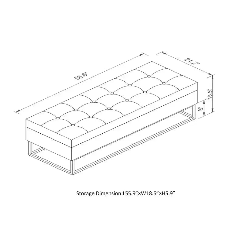 58.6 Banquette de rangement, Banc rembourré avec base en métal pour chambre à coucher, salon, couloir, bleu