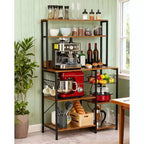 Kitchen Bakers Rack 55 * 66inch, Microwave Oven Stand with Storage 4 Tiers, Coffee Bar Table with 6 S Hooks, Kitchen Storage Shelf Rack for Pots