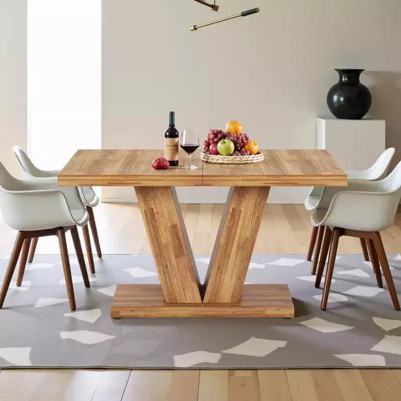 Table de salle à manger TUYOHW pour 4-6 personnes, table de cuisine rectangulaire avec plateau épais de 4 cm et support triangulaire, 120 cm de long, noyer+marron