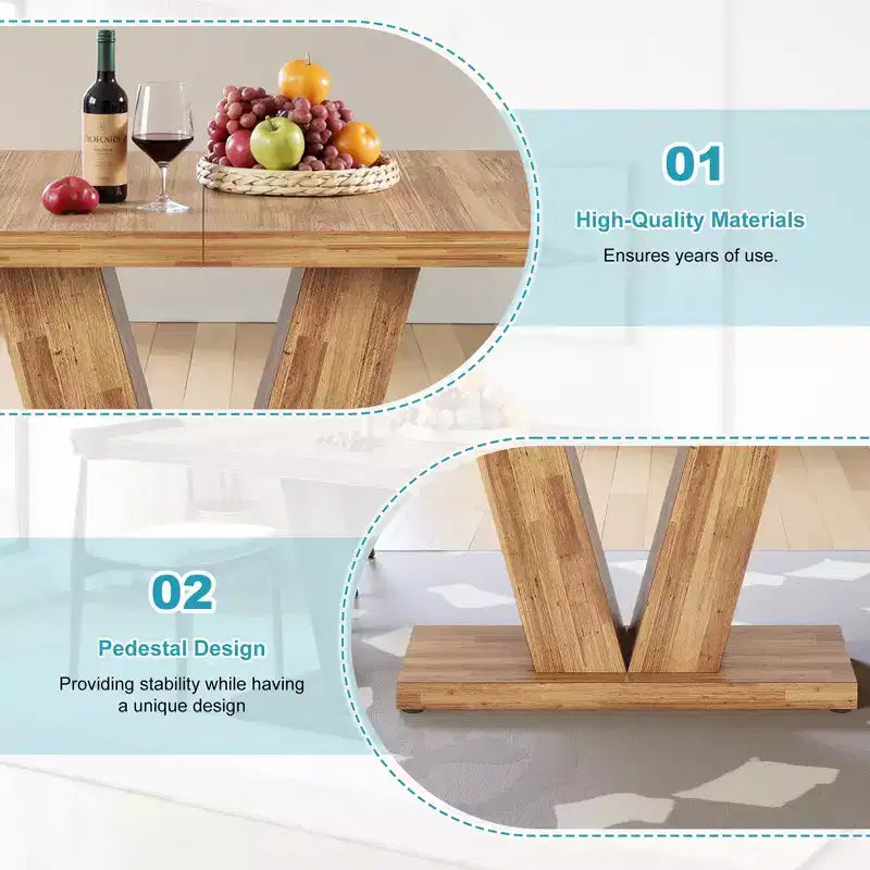 Table de salle à manger TUYOHW pour 4-6 personnes, table de cuisine rectangulaire avec plateau épais de 4 cm et support triangulaire, 120 cm de long, noyer+marron