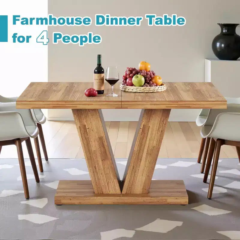 Table de salle à manger TUYOHW pour 4-6 personnes, table de cuisine rectangulaire avec plateau épais de 4 cm et support triangulaire, 120 cm de long, noyer+marron