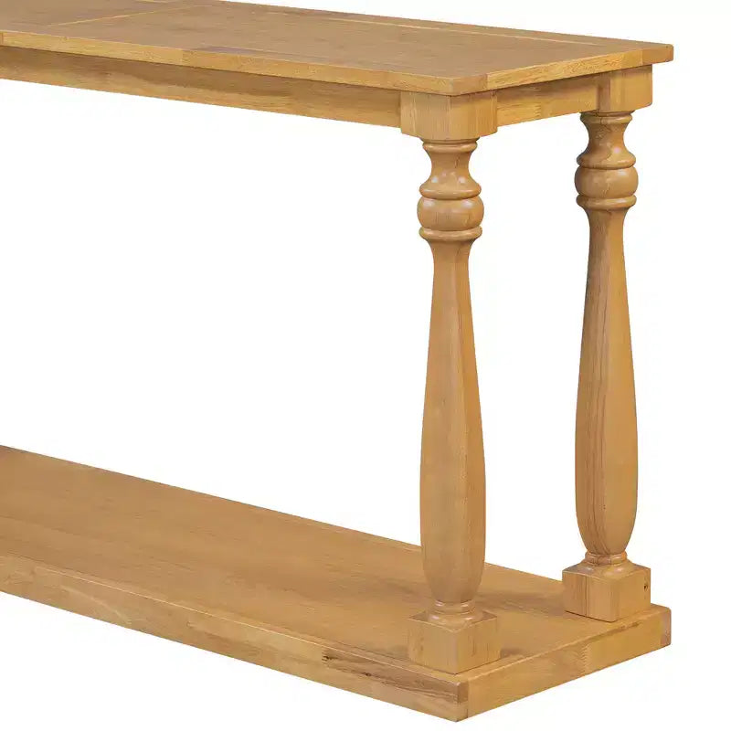Table console effet bois vintage, pieds vasque, étagère inférieure, pour entrée, couloir, salon, chambre à coucher