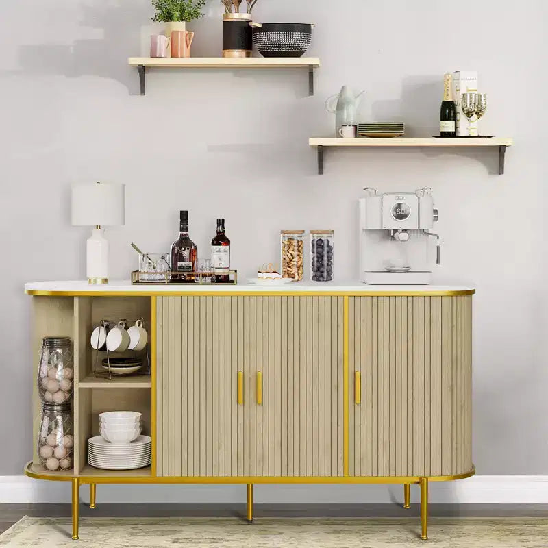 Buffet-bahut moderne du milieu du siècle, 59 pouces, meuble de rangement cannelé avec pieds en métal, table console pour salle à manger, salon, entrée