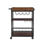 Desserte de cuisine industrielle métal/bois 3 étagères Rangement pour bouteilles et verres sur roulettes