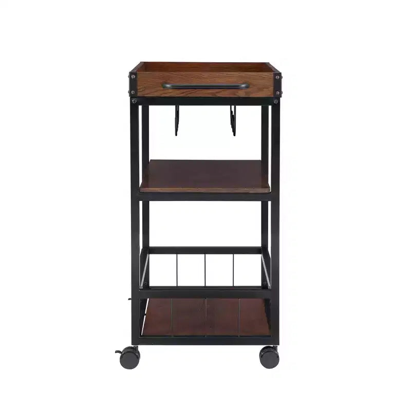 Desserte de cuisine industrielle métal/bois 3 étagères Rangement pour bouteilles et verres sur roulettes