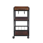 Desserte de cuisine industrielle métal/bois 3 étagères Rangement pour bouteilles et verres sur roulettes