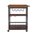 Desserte de cuisine industrielle métal/bois 3 étagères Rangement pour bouteilles et verres sur roulettes