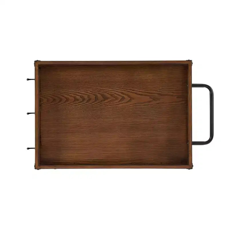 Desserte de cuisine industrielle métal/bois 3 étagères Rangement pour bouteilles et verres sur roulettes