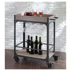 Chariot de bar et casier à vin gris vieilli - Chariot de service de boissons de style vintage avec roues verrouillables