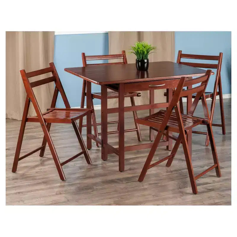 Ensemble de salle à manger Taylor 5 pièces à rabat avec chaises pliantes Noyer -: Salle à manger traditionnelle en bois massif, 4 sièges sans accoudoirs, rectangulaire