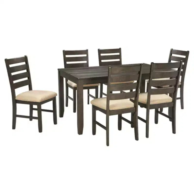 Signature Design by Ashley Rokane Dining Table Set Brown: 7-Piece, Upholstered Chairs, Wood Frame
