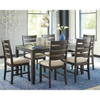 Table à manger Rokane marron, chaises rembourrées, cadre en bois