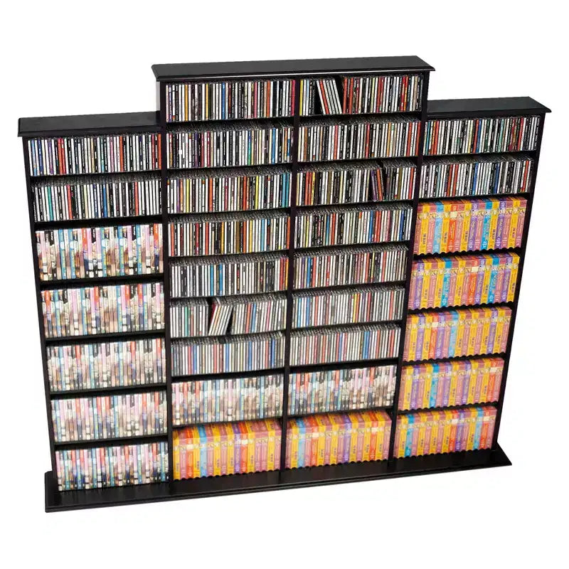 Étagère de rangement multimédia Prepac Grant noire : Peut contenir 1520 CD, 702 DVD, 34 tablettes réglables, en bois composite