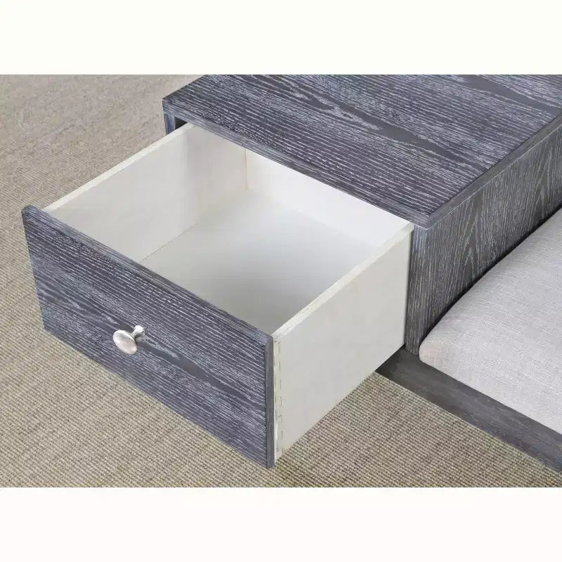 HOMES: Inside + Out Banc de rangement de style milieu de siècle gris vieilli : Rembourré, siège capitonné, pieds en bois