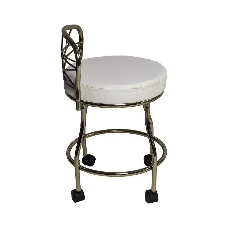 Banc de coiffeuse Carolina Living Diana X avec roulettes doré : similicuir élégant, cadre en métal, forme ronde