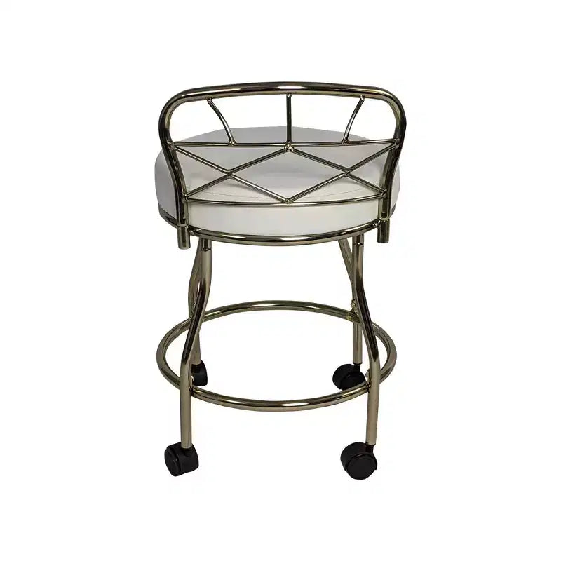 Banc de coiffeuse Carolina Living Diana X avec roulettes doré : similicuir élégant, cadre en métal, forme ronde