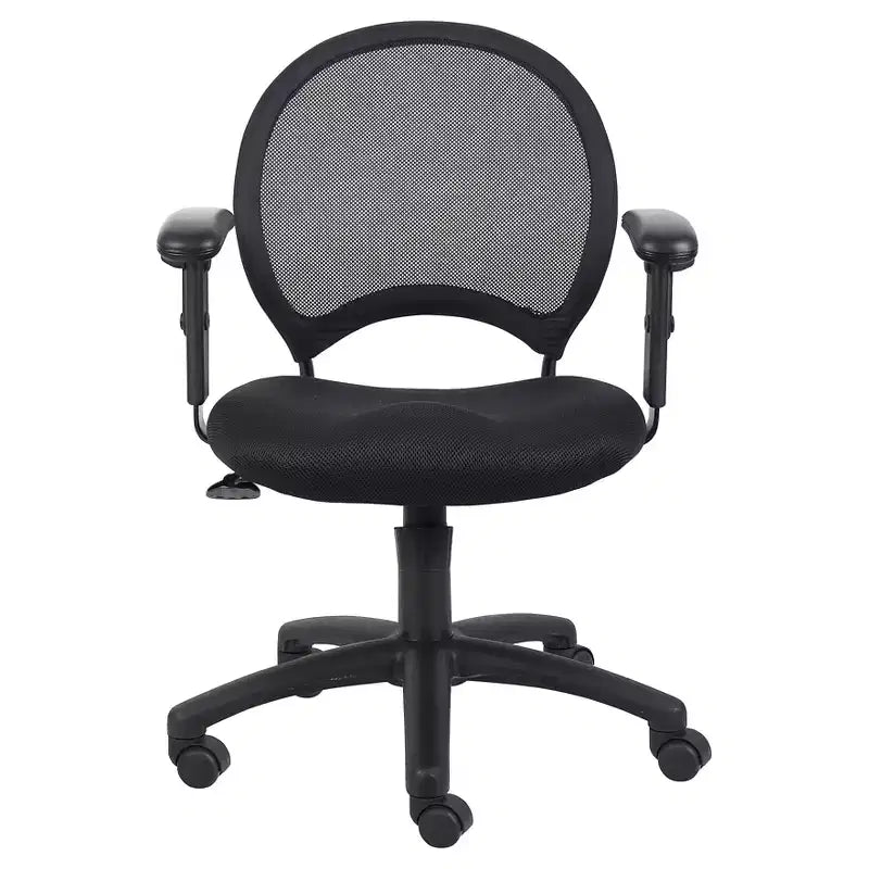 Chaise en maille avec accoudoirs réglables Noir - : Pivotante ergonomique, pieds en nylon, capacité de 125 kg