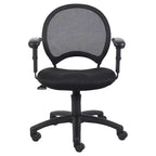 Chaise en maille avec accoudoirs réglables Noir - : Pivotante ergonomique, pieds en nylon, capacité de 125 kg