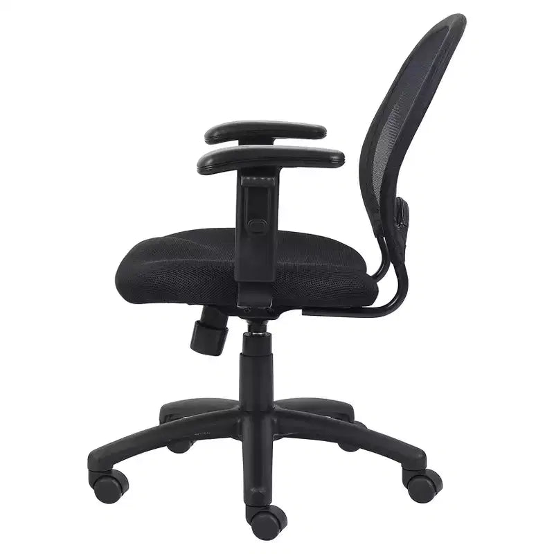 Chaise en maille avec accoudoirs réglables Noir - : Pivotante ergonomique, pieds en nylon, capacité de 125 kg