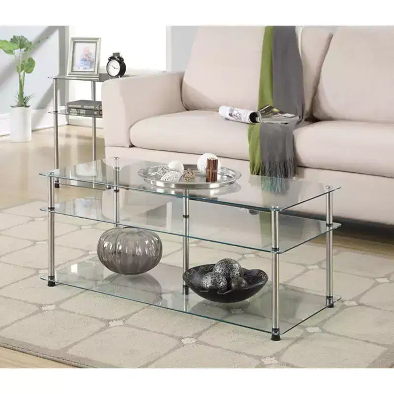 Table basse classique à 3 niveaux en verre clair